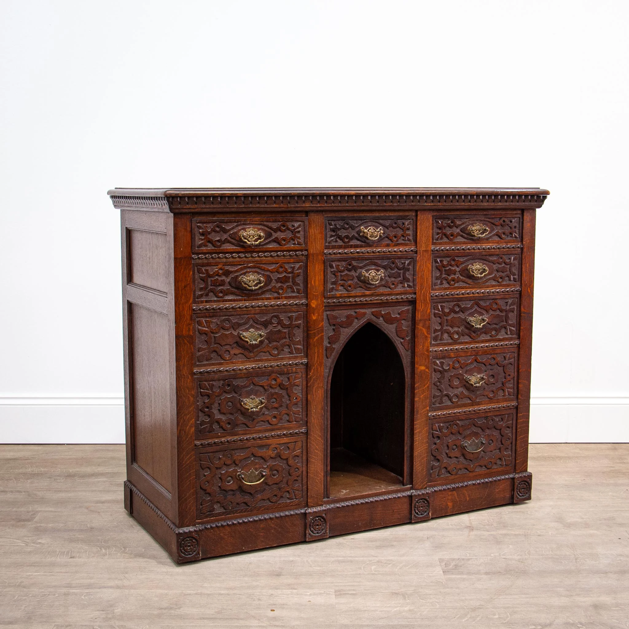 Heavily Carved Knee Hole Desk or Drawer Storage
