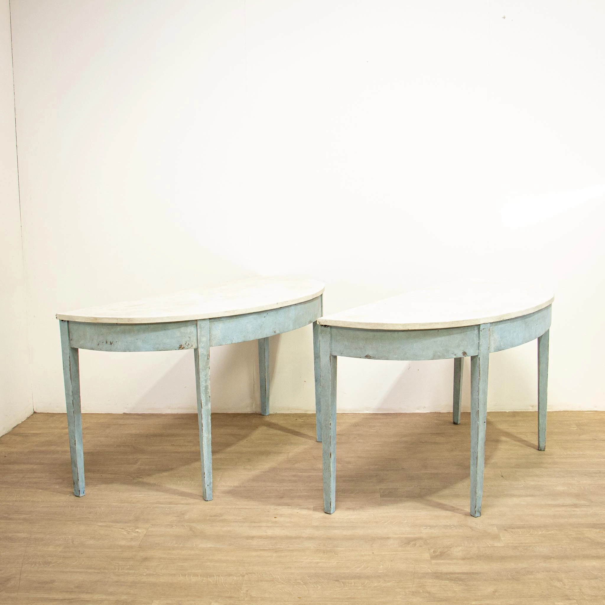 Pair of Painted Regency Demi Lune Console Tables