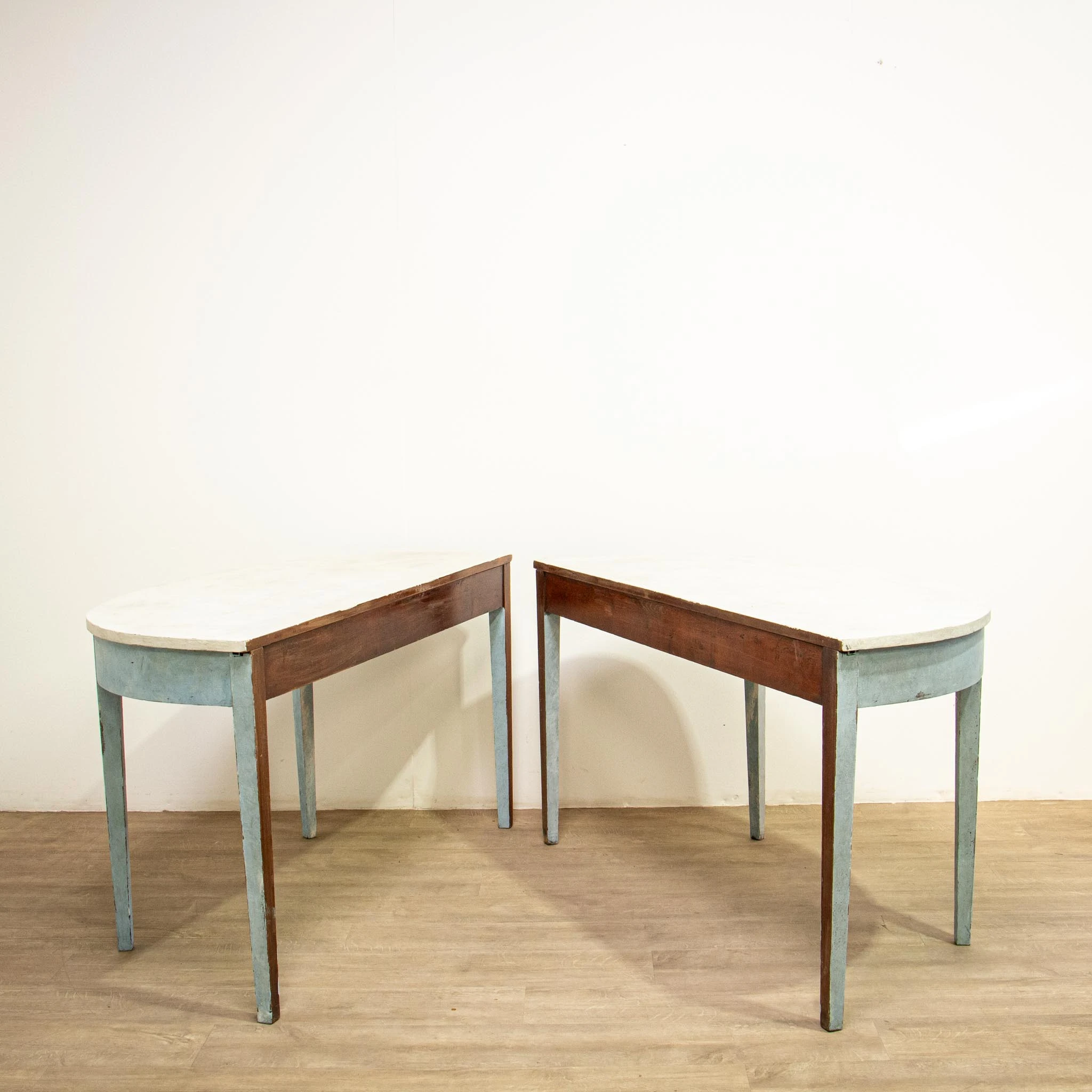 Pair of Painted Regency Demi Lune Console Tables
