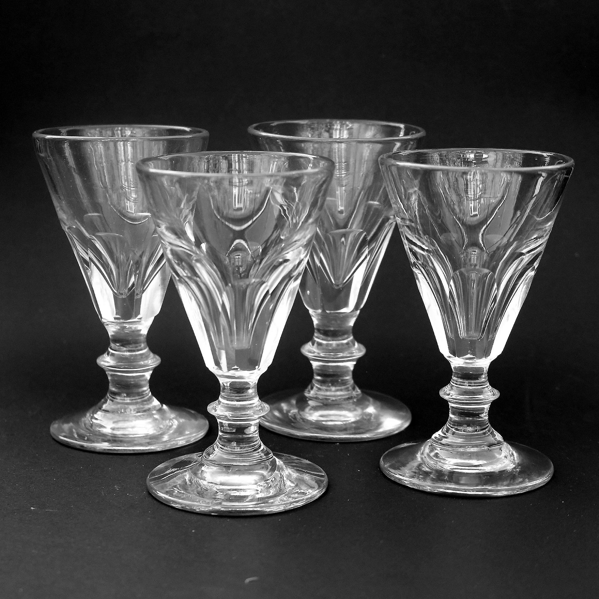 A set 4X antique Stemware cut glass deceptive illusion Spirit Glasses C.19thC