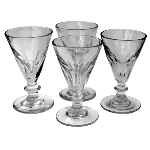 A set 4X antique Stemware cut glass deceptive illusion Spirit Glasses C.19thC