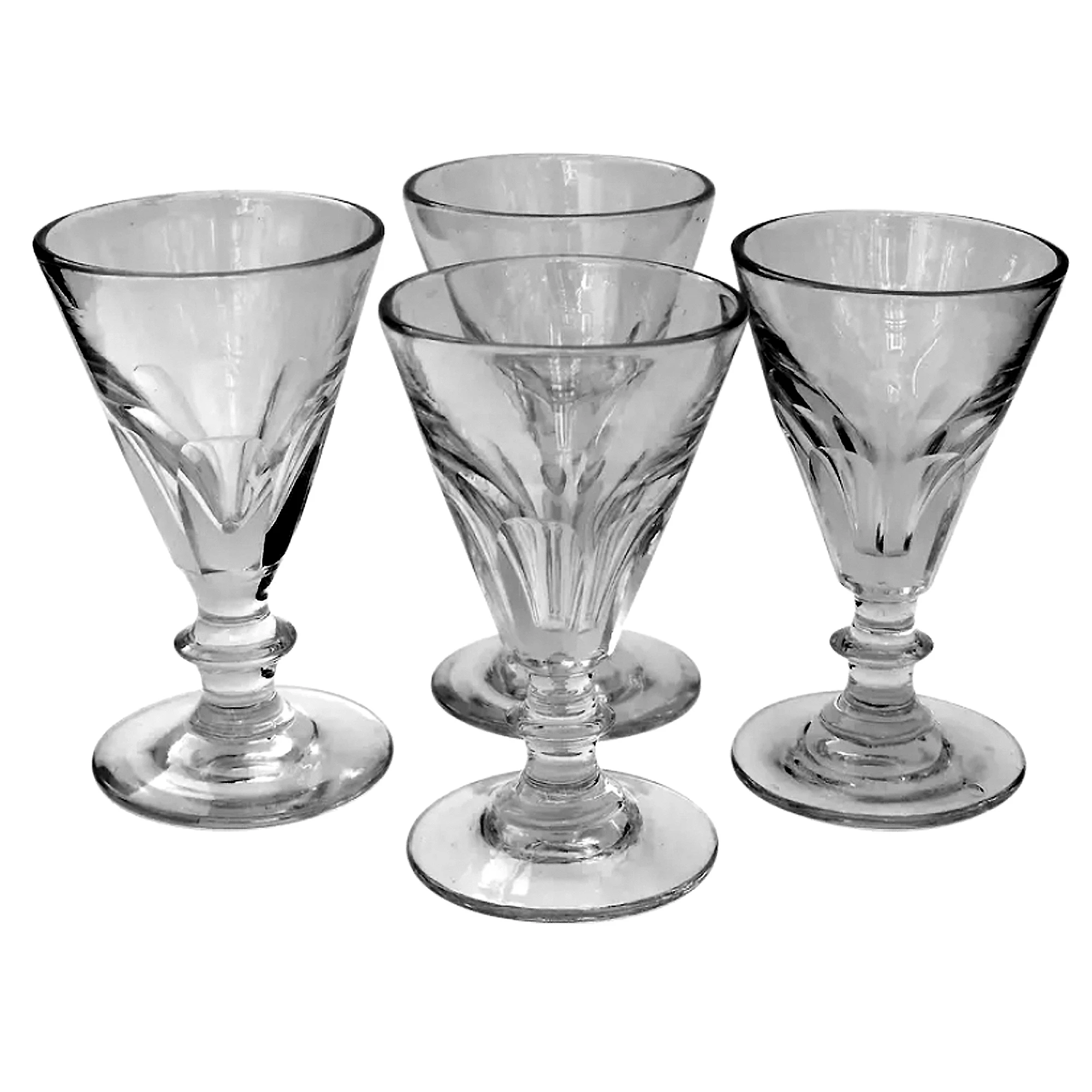 A set 4X antique Stemware cut glass deceptive illusion Spirit Glasses C.19thC