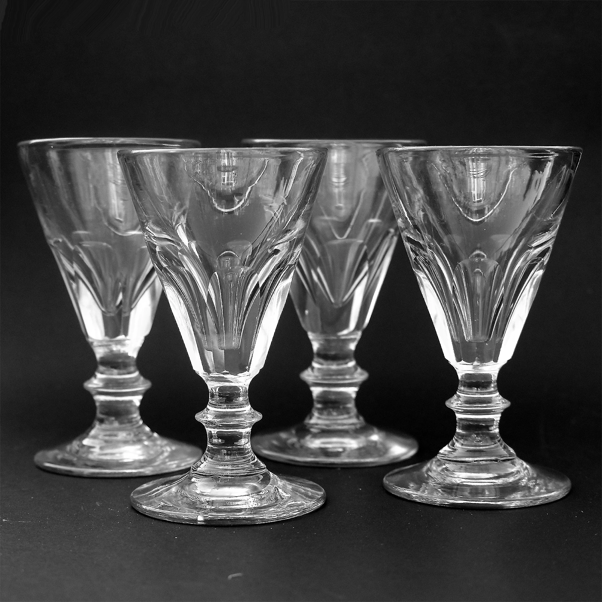 A set 4X antique Stemware cut glass deceptive illusion Spirit Glasses C.19thC
