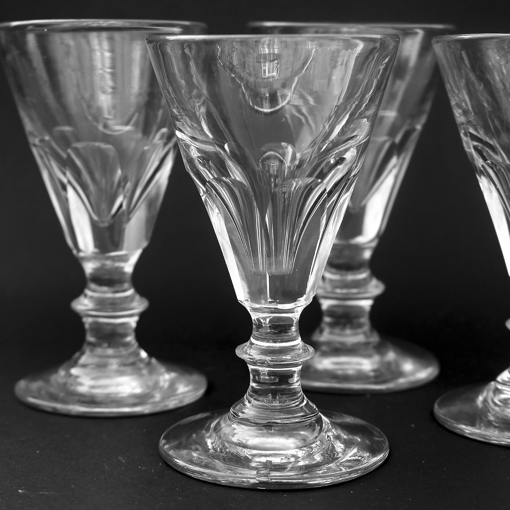 A set 4X antique Stemware cut glass deceptive illusion Spirit Glasses C.19thC