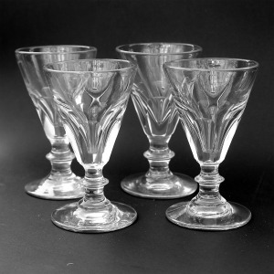 A set 4X antique Stemware cut glass deceptive illusion Spirit Glasses C.19thC