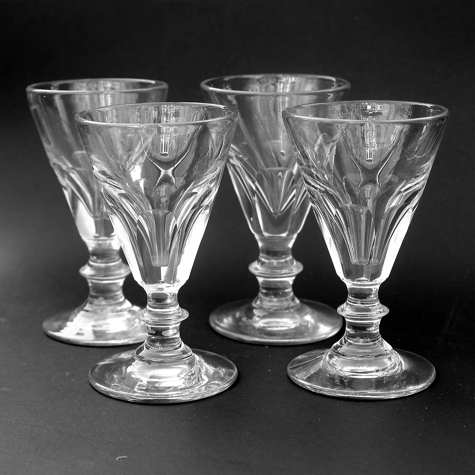 A set 4X antique Stemware cut glass deceptive illusion Spirit Glasses C.19thC