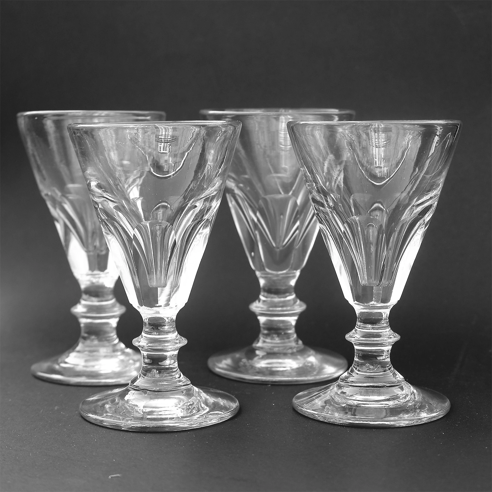 A set 4X antique Stemware cut glass deceptive illusion Spirit Glasses C.19thC