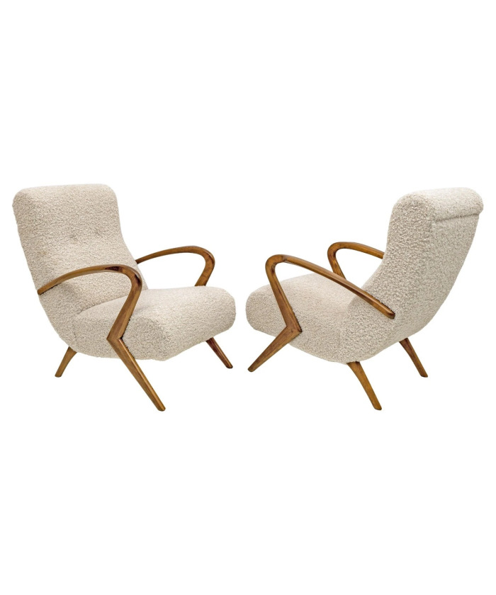 Attributed to Paolo Buffa Mid-century Modern Italian Bouclè Armchairs, Pair