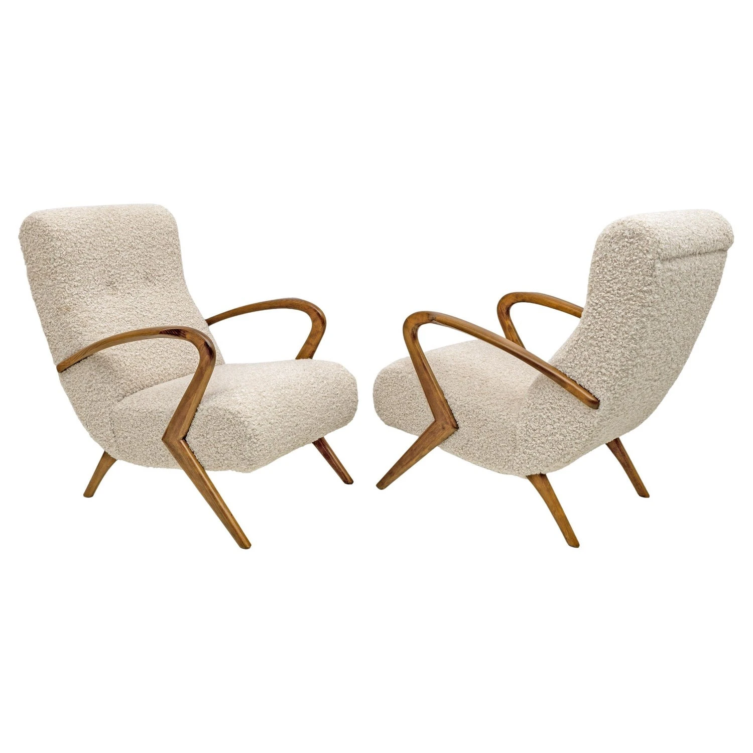 Attributed to Paolo Buffa Mid-century Modern Italian Bouclè Armchairs, Pair