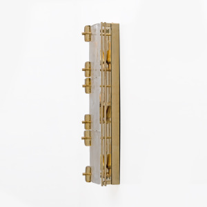 Pair of Modern Sconces in Brass and Milk White Murano Glass and Amber Glass