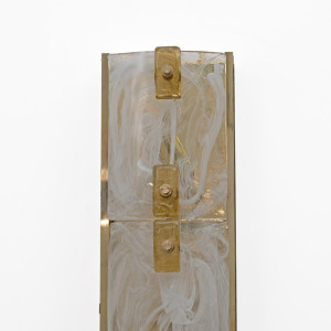 Pair of Modern Sconces in Brass and Milk White Murano Glass and Amber Glass