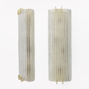 Pair of Modern Italian Brass and Murano Glass Textured Wall Sconces