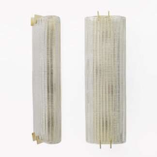 Pair of Modern Italian Brass and Murano Glass Textured Wall Sconces
