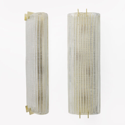 Pair of Modern Italian Brass and Murano Glass Textured Wall Sconces