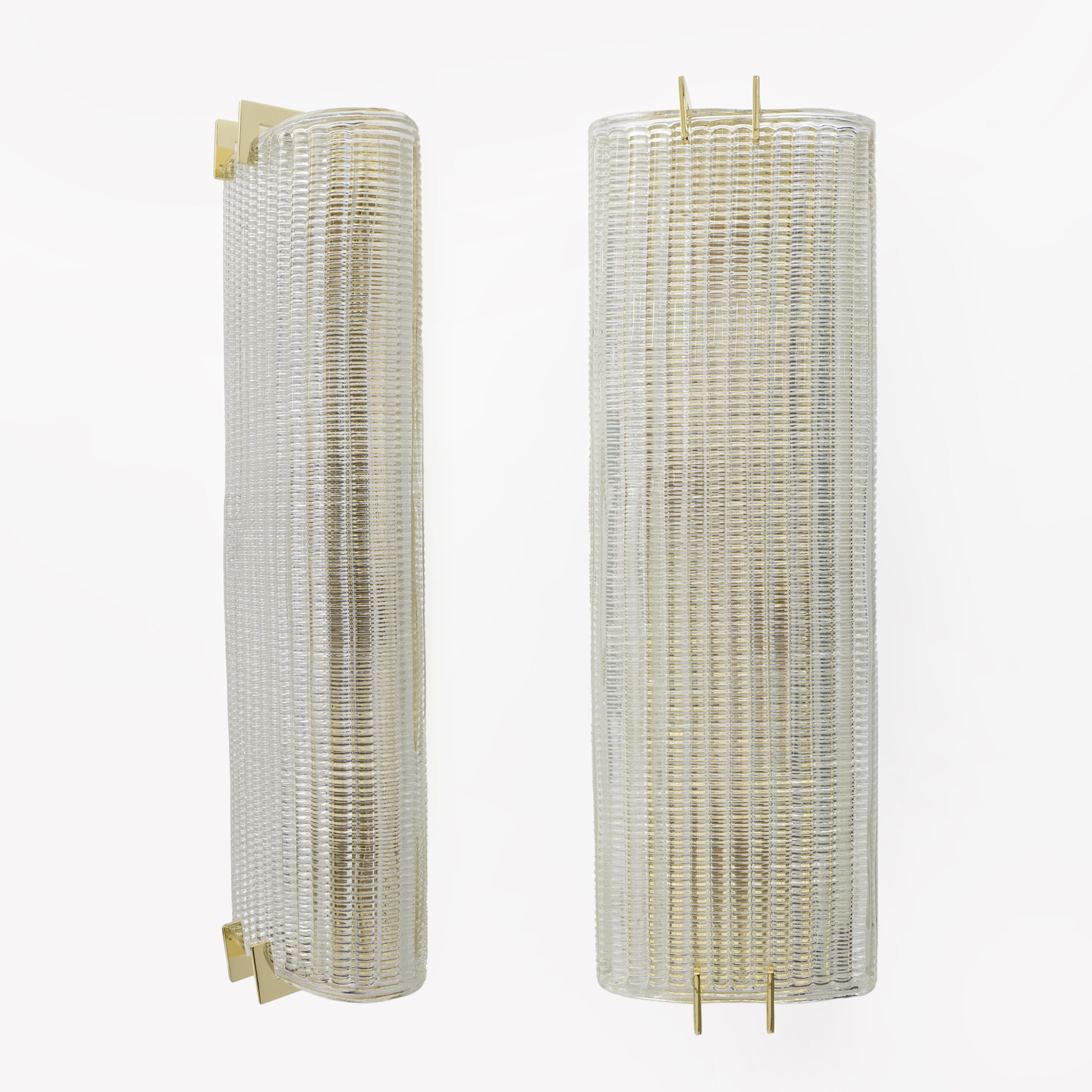 Pair of Modern Italian Brass and Murano Glass Textured Wall Sconces