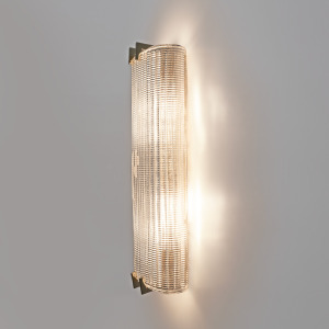 Pair of Modern Italian Brass and Murano Glass Textured Wall Sconces