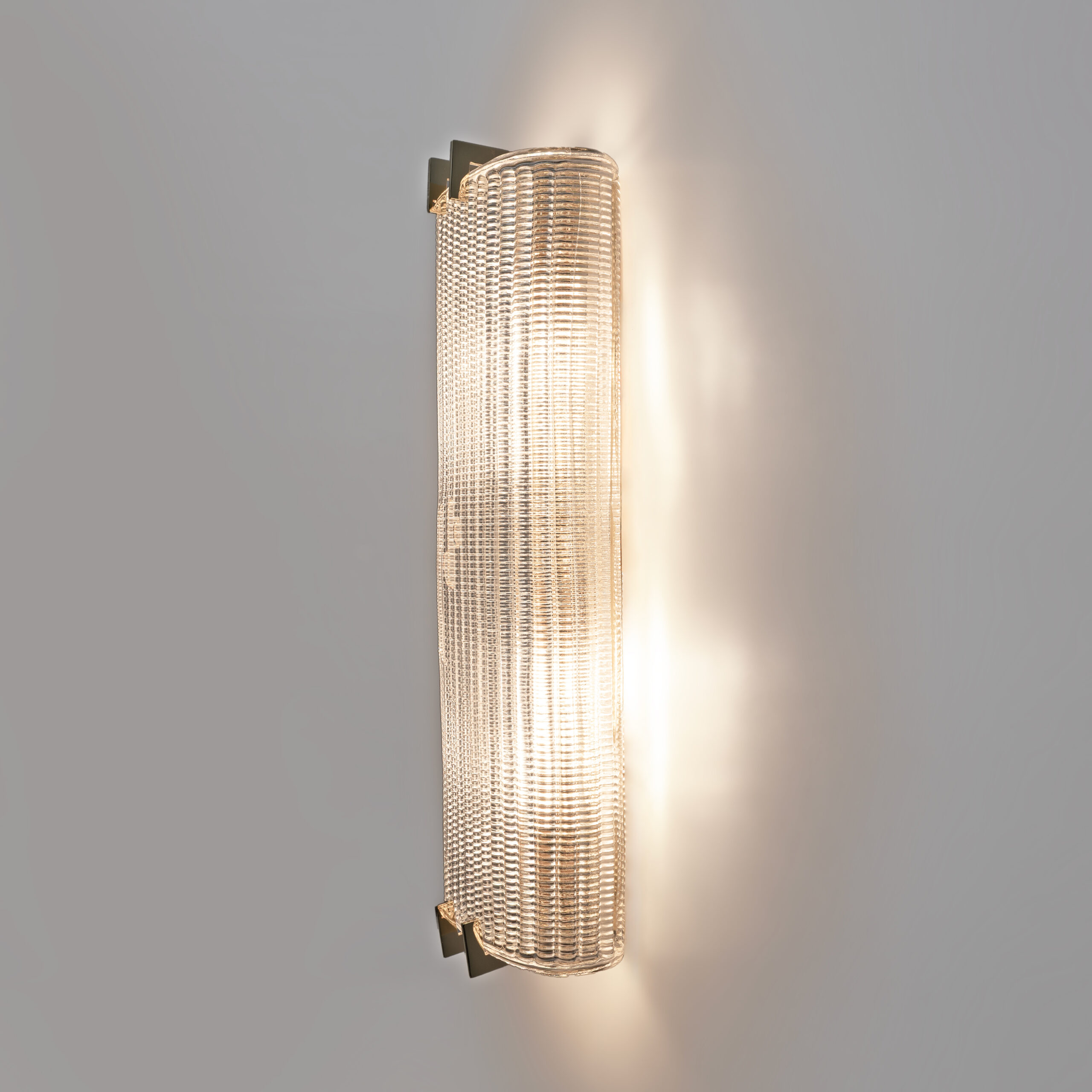 Pair of Modern Italian Brass and Murano Glass Textured Wall Sconces