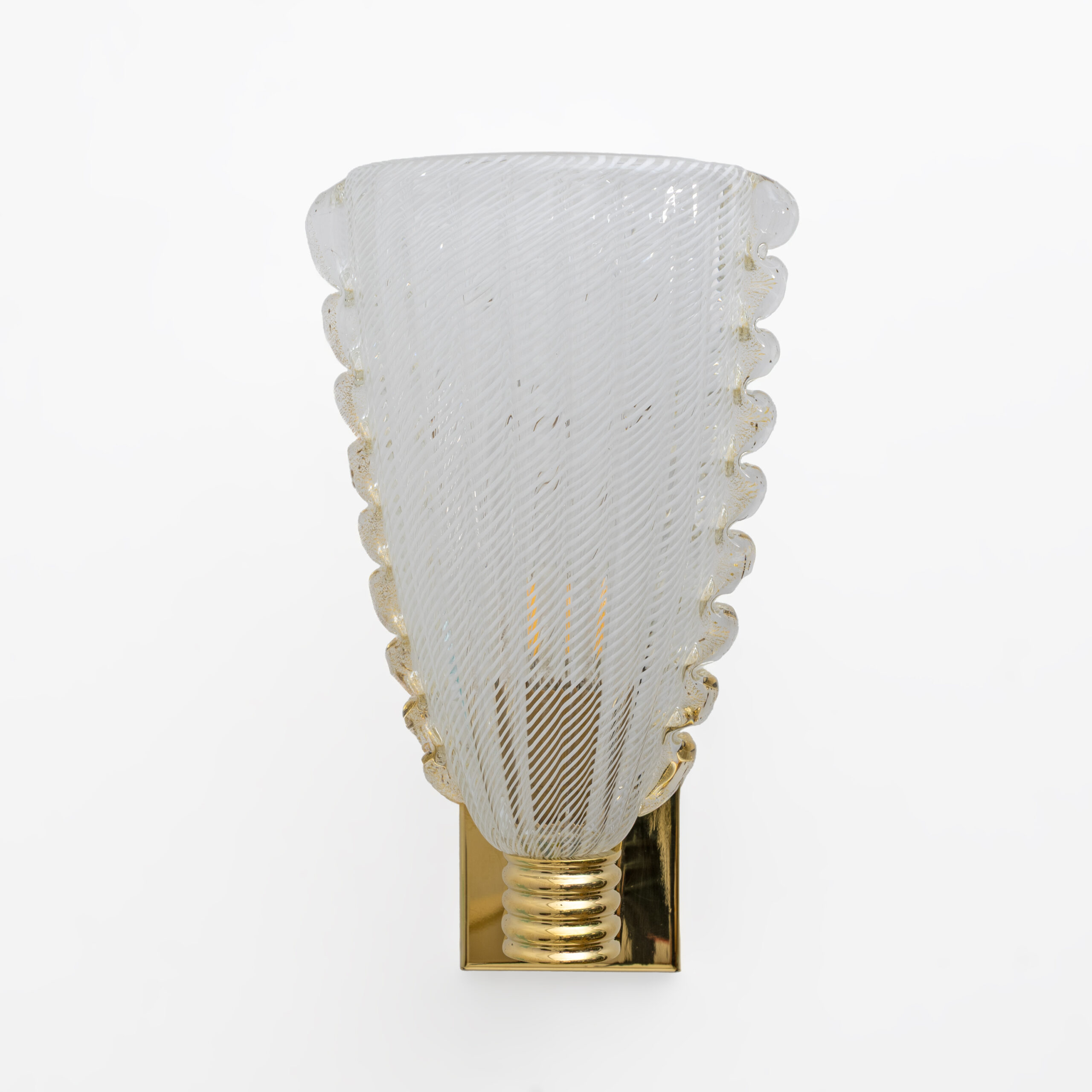 Attributed to Barovier & Toso Brass and "Reticello" Murano Glass Sconces