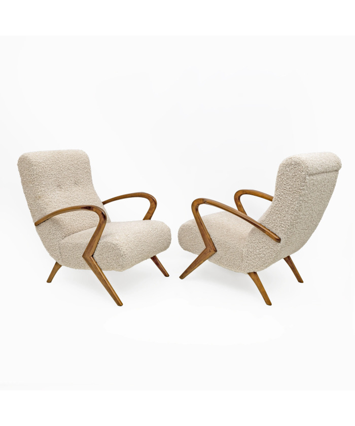 Attributed to Paolo Buffa Mid-century Modern Italian Bouclè Armchairs, Pair
