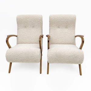 Attributed to Paolo Buffa Mid-century Modern Italian Bouclè Armchairs, Pair