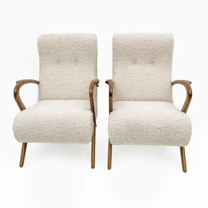 Attributed to Paolo Buffa Mid-century Modern Italian Bouclè Armchairs, Pair - Image 2