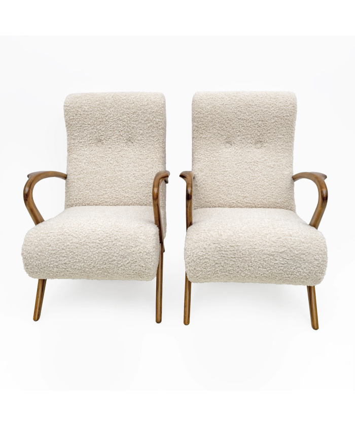 Attributed to Paolo Buffa Mid-century Modern Italian Bouclè Armchairs, Pair