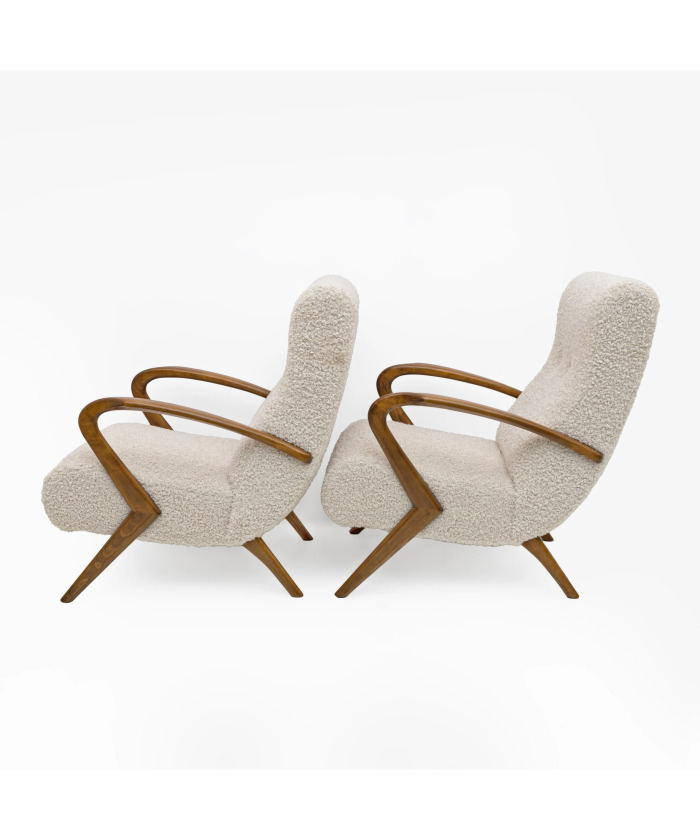 Attributed to Paolo Buffa Mid-century Modern Italian Bouclè Armchairs, Pair