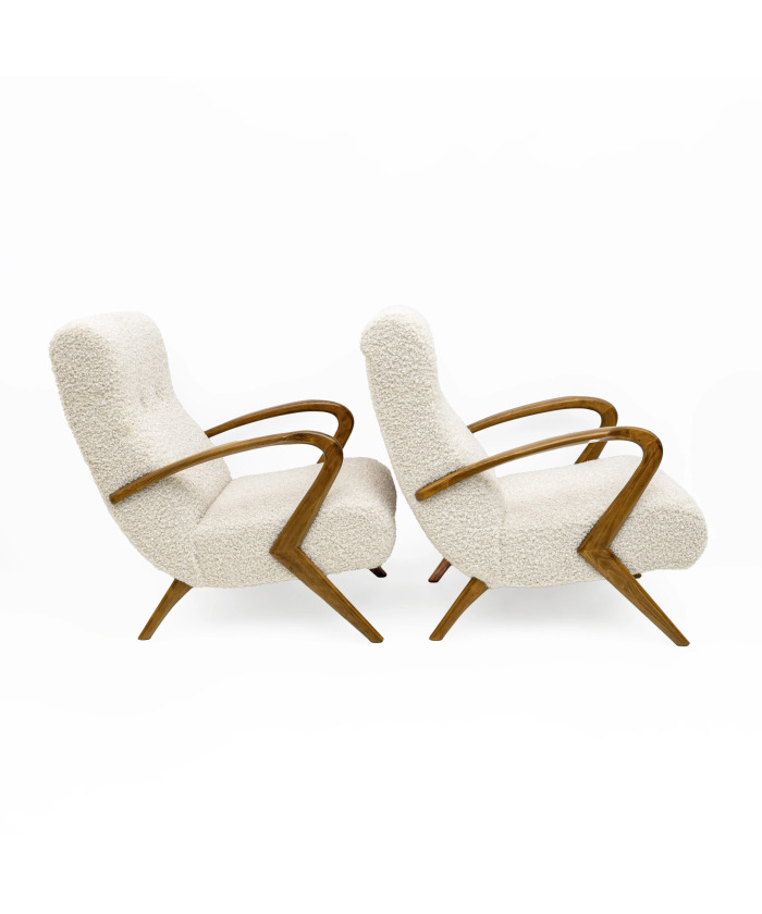 Attributed to Paolo Buffa Mid-century Modern Italian Bouclè Armchairs, Pair