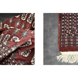 Vintage Red Hand-Woven Oriental Bokhara Rug, 1960s
