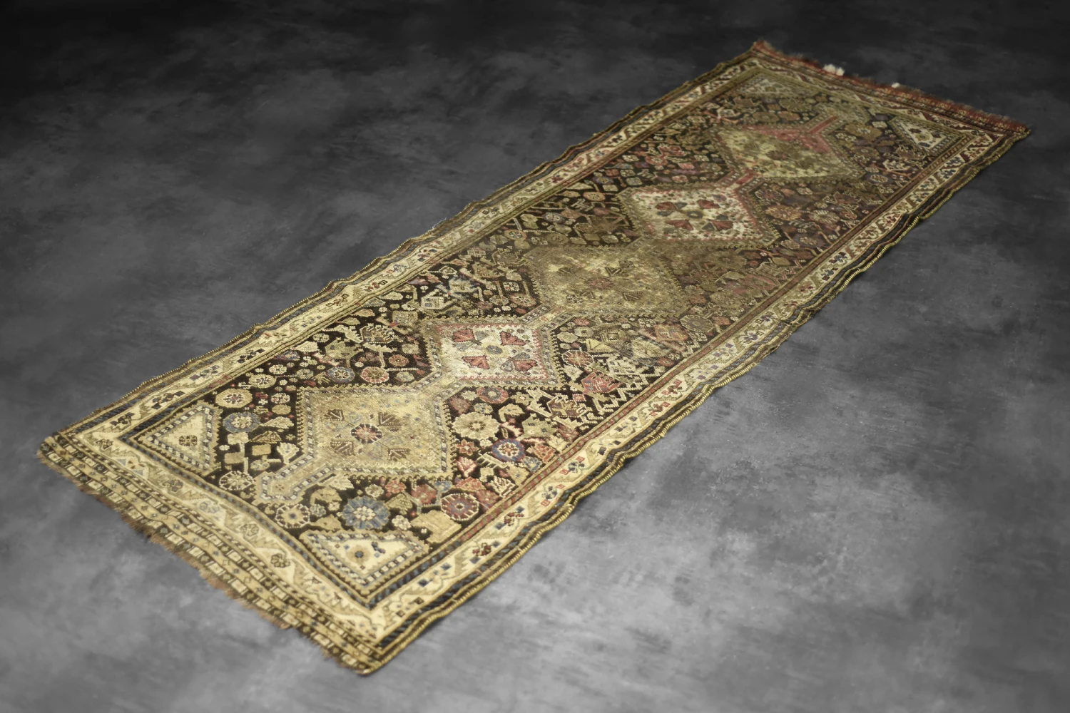 Vintage Hand-Woven Oriental Long Nomadic Qashqai Rug, 1920s