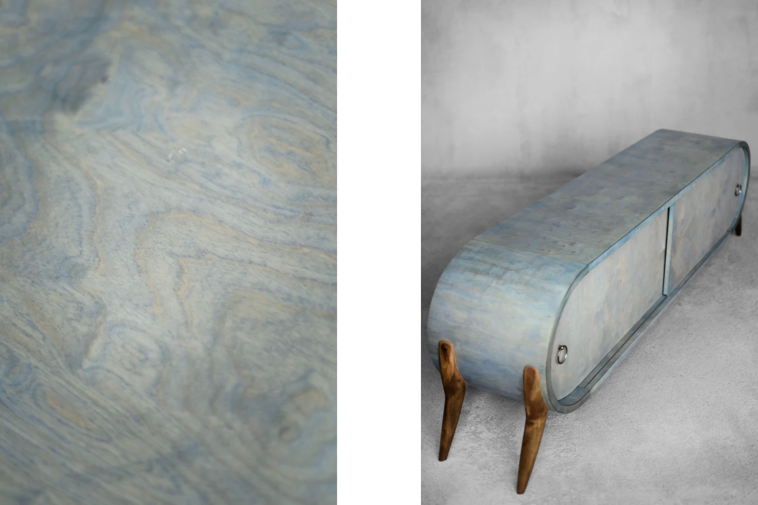 Vintage Mid-Century Italian Modern Turquoise Streamline Sideboard in Birch, 1960s