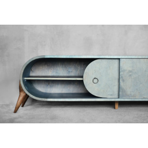 Vintage Mid-Century Italian Modern Turquoise Streamline Sideboard in Birch, 1960s