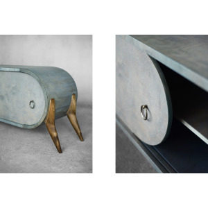 Vintage Mid-Century Italian Modern Turquoise Streamline Sideboard in Birch, 1960s