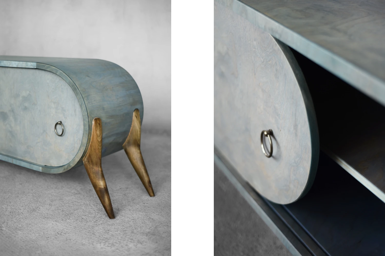 Vintage Mid-Century Italian Modern Turquoise Streamline Sideboard in Birch, 1960s