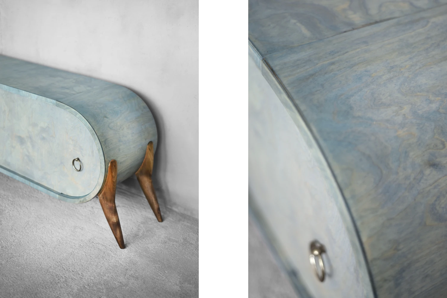 Vintage Mid-Century Italian Modern Turquoise Streamline Sideboard in Birch, 1960s