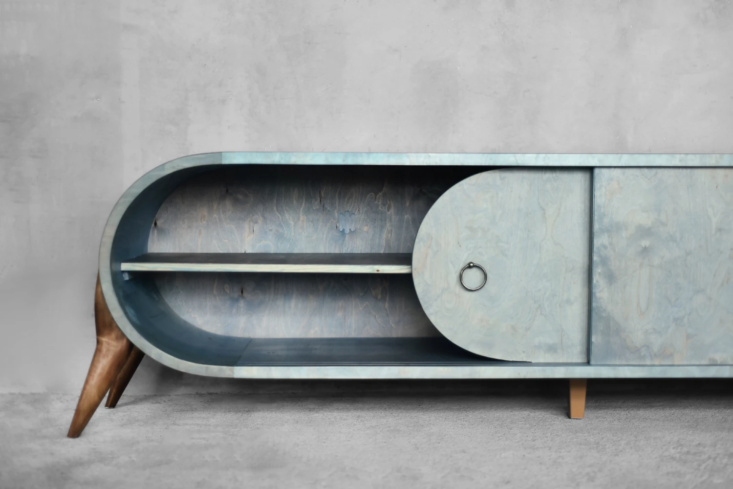 Vintage Mid-Century Italian Modern Turquoise Streamline Sideboard in Birch, 1960s