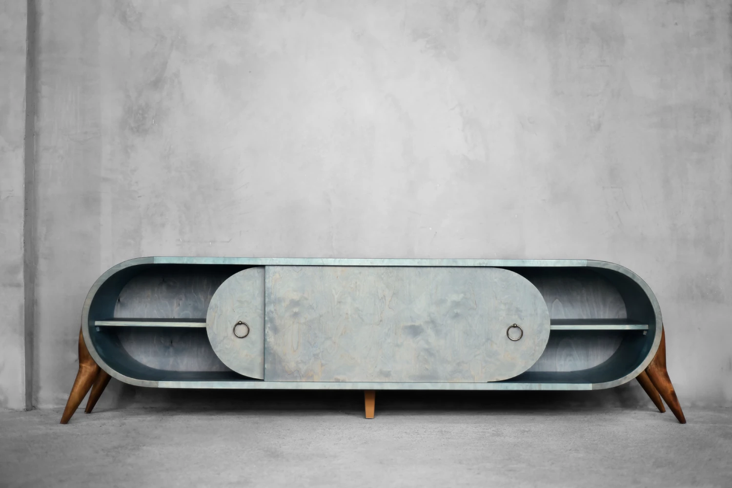 Vintage Mid-Century Italian Modern Turquoise Streamline Sideboard in Birch, 1960s
