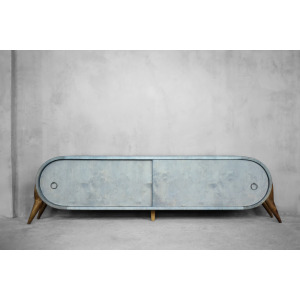 Vintage Mid-Century Italian Modern Turquoise Streamline Sideboard in Birch, 1960s