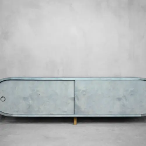 Vintage Mid-Century Italian Modern Turquoise Streamline Sideboard in Birch, 1960s