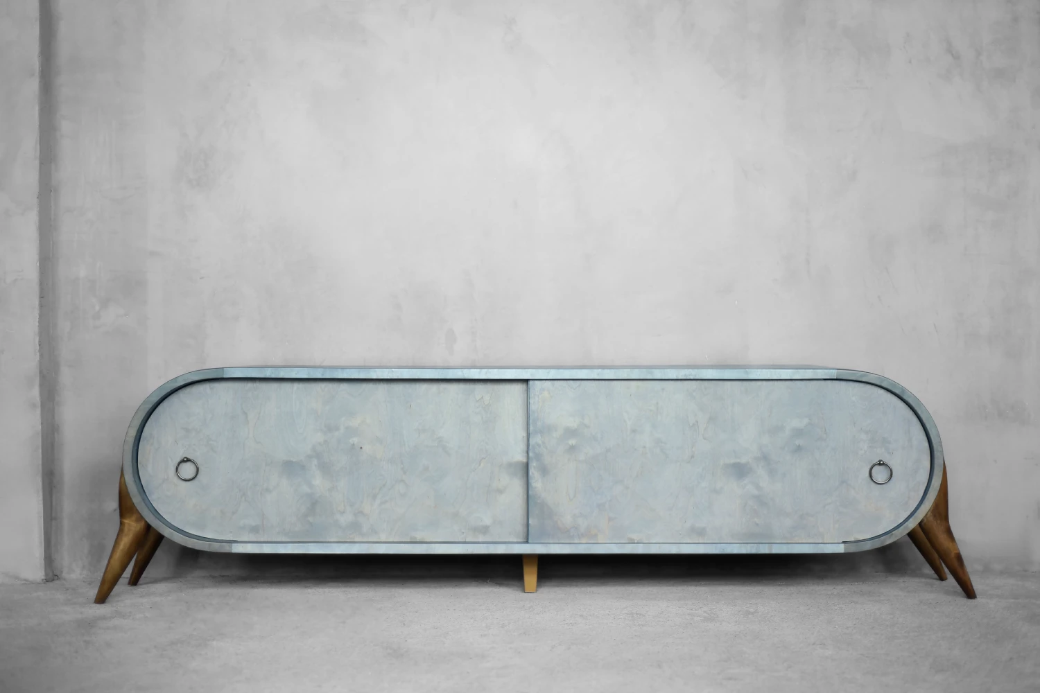 Vintage Mid-Century Italian Modern Turquoise Streamline Sideboard in Birch, 1960s