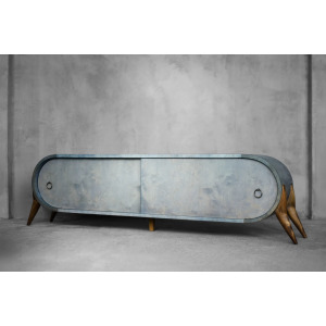 Vintage Mid-Century Italian Modern Turquoise Streamline Sideboard in Birch, 1960s