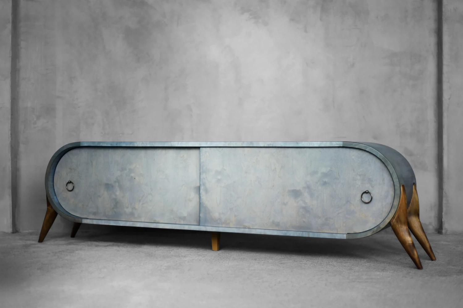 Vintage Mid-Century Italian Modern Turquoise Streamline Sideboard in Birch, 1960s