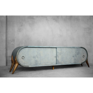 Vintage Mid-Century Italian Modern Turquoise Streamline Sideboard in Birch, 1960s