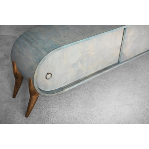 Vintage Mid-Century Italian Modern Turquoise Streamline Sideboard in Birch, 1960s