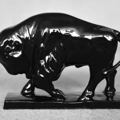 Vintage Mid-Century Scandinavian Modern Black Large Porcelain Bison Figurine, 1960s