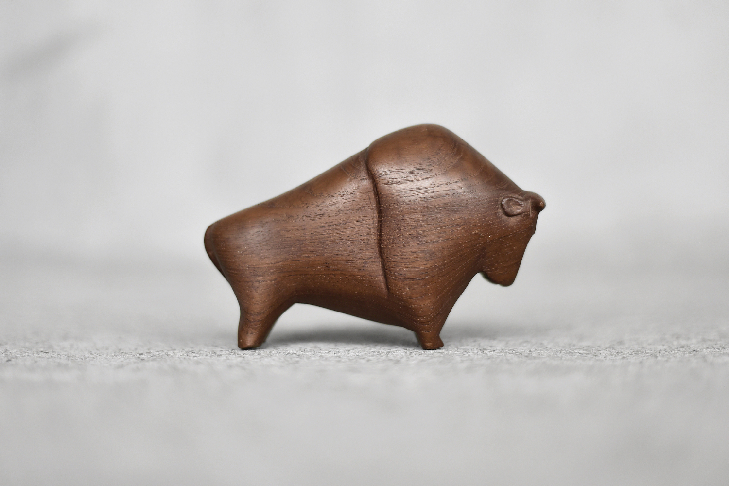 Vintage Mid-Century Danish Modern Dark Teak Bison Figurine, 1960s