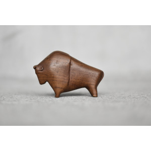 Vintage Mid-Century Danish Modern Dark Teak Bison Figurine, 1960s