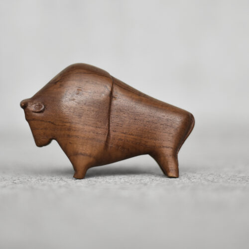 Vintage Mid-Century Danish Modern Dark Teak Bison Figurine, 1960s