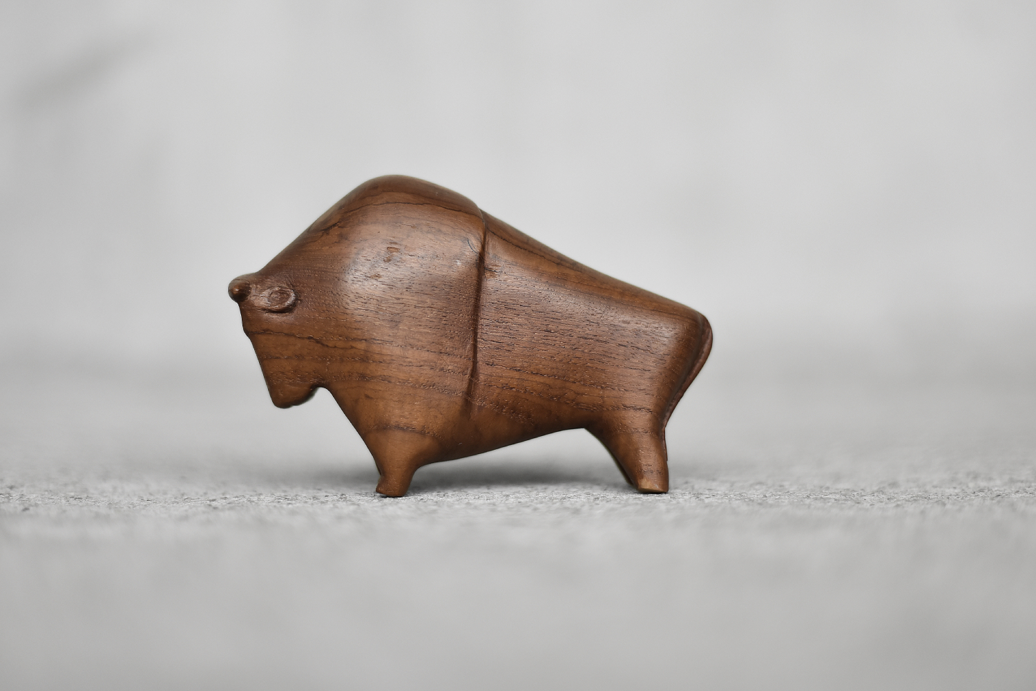 Vintage Mid-Century Danish Modern Dark Teak Bison Figurine, 1960s