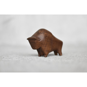 Vintage Mid-Century Danish Modern Dark Teak Bison Figurine, 1960s